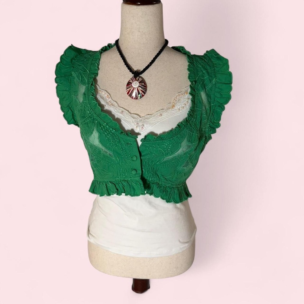 Free People Green Ruffle Lace Cardigan Top OB1826841 XS